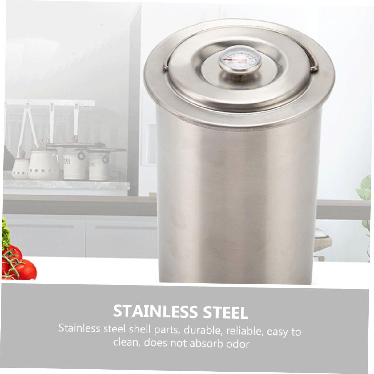 FAVOMOTO Stainless Steel Meat Press with Thermometer 304 Stainless Steel Steaming Meat Bucket for Cooking and Steaming Suitable for Home and Restaurant Use