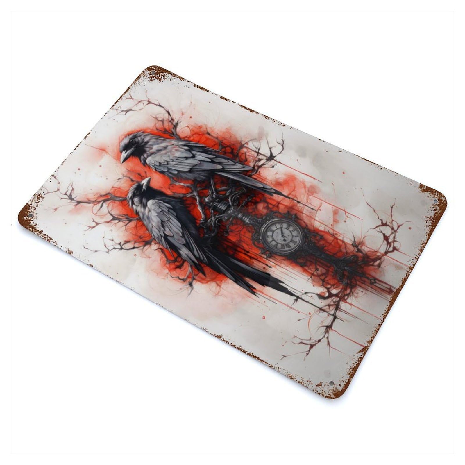 Garage Style Crow Ravens Ink Vintage Rust Metal Sign 11.8"x7.9", Retro Wall Decor for Bar And Workshop