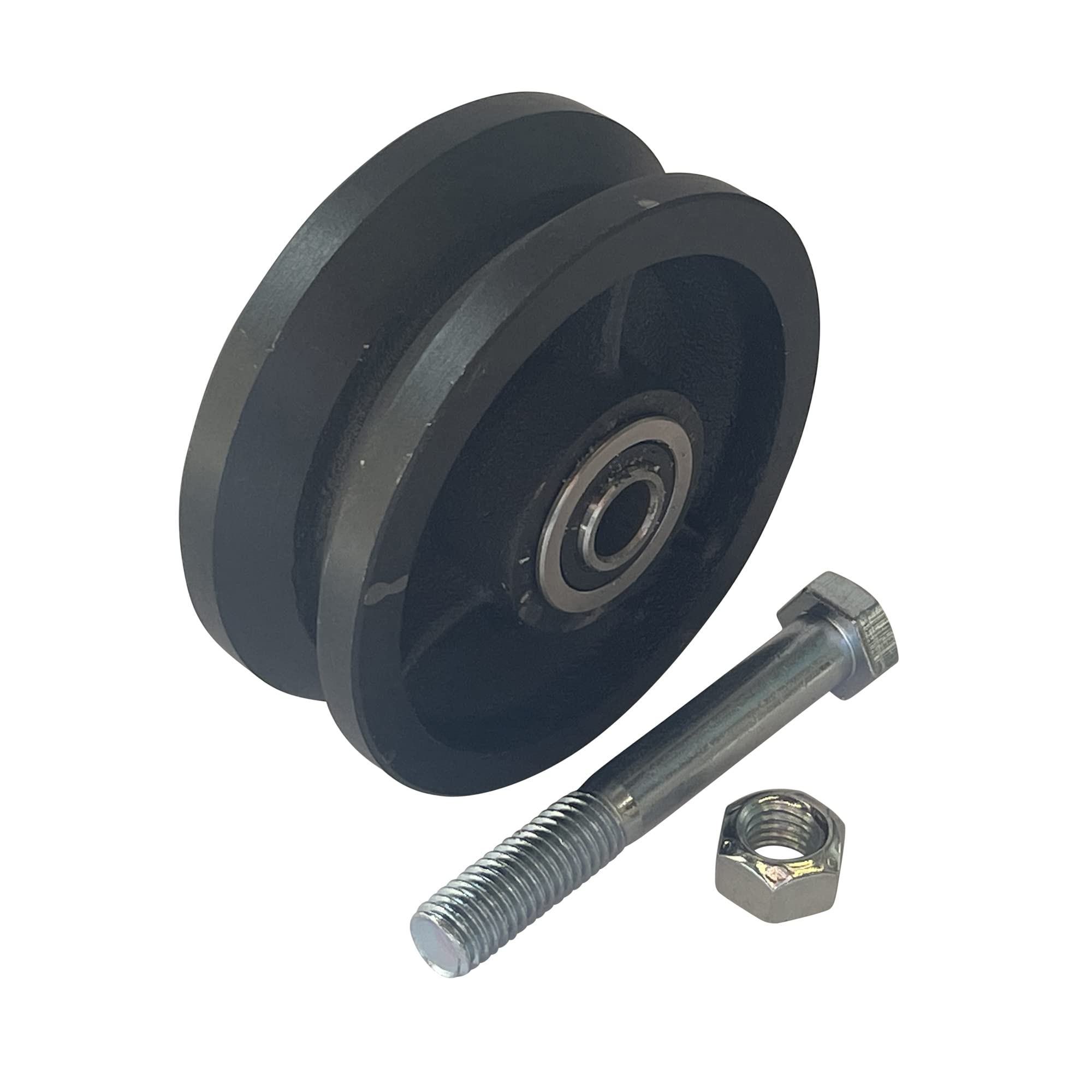 4" Cast Iron Machined V-Groove Wheel with Precision Bearings Plus Bolt and Nut