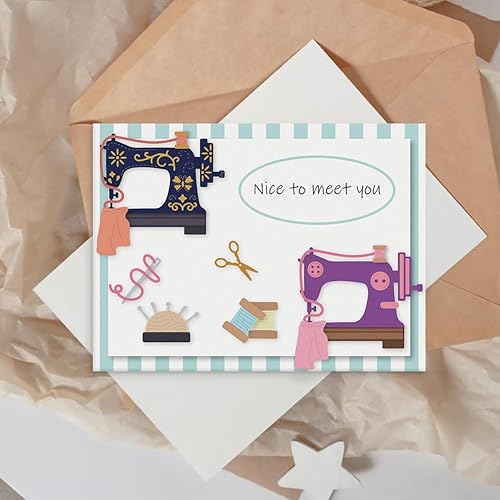 Miniatura 5 de BENECREAT 2 estilos de máquina de coser vieja troquelada, plantillas de troqueles de corte de papel de metal, herramientas de costura, plantillas de