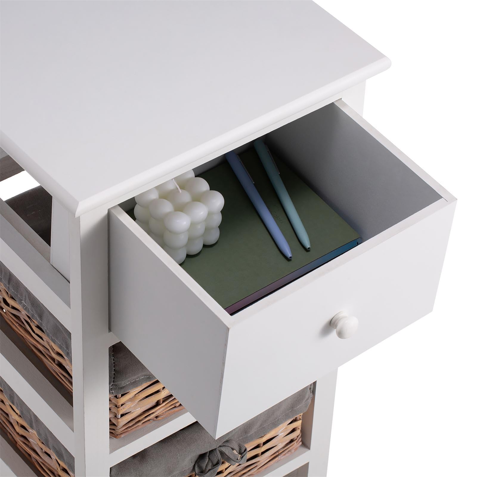 IDIMEX Comò ARBO Con 5 Cestini In Giacinto D'acqua, Legno Paulownia Laccato Grigio, 30x84x25 Cm, Per Corridoio E Spazi Stretti - 4
