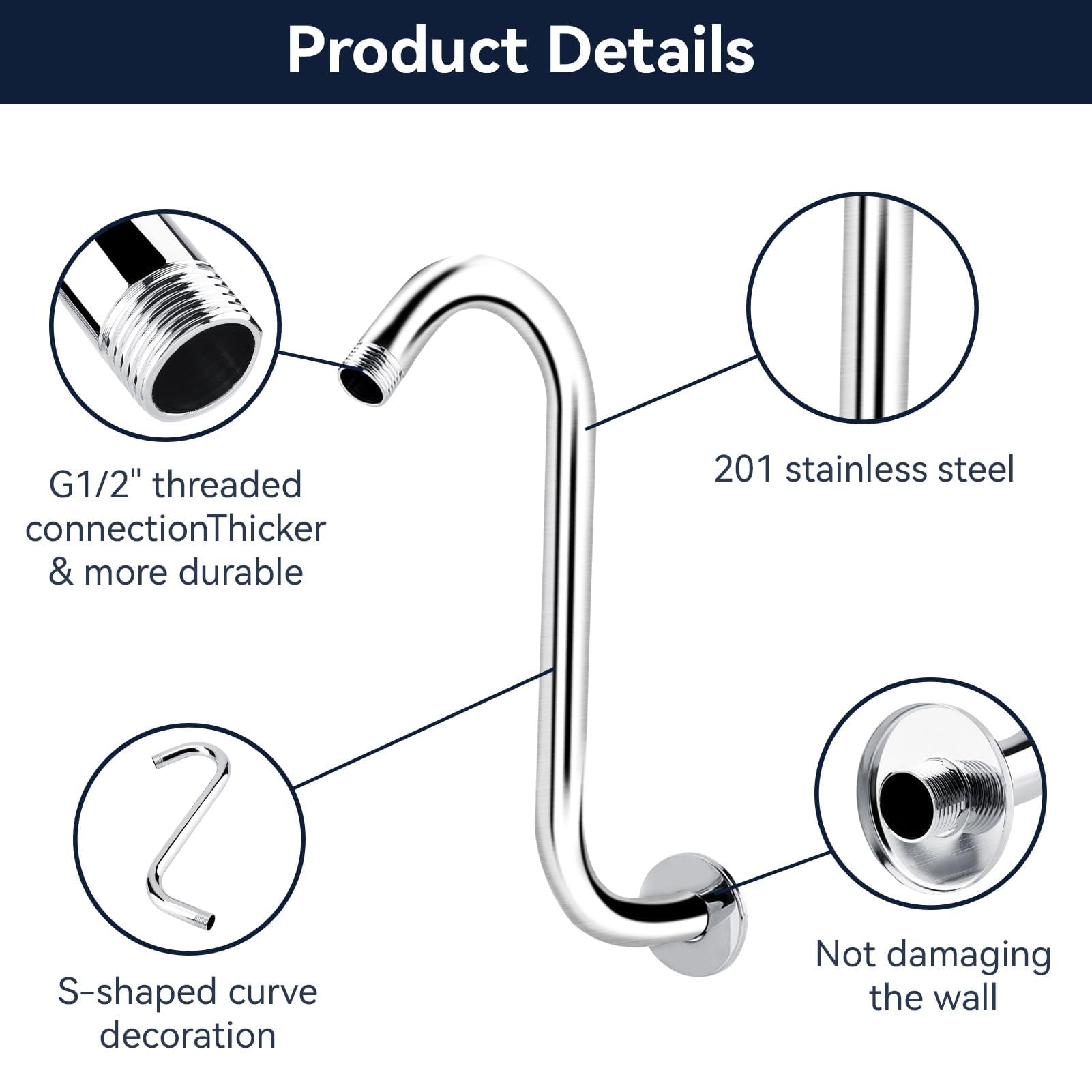 Prolunga Per Braccio Doccia In Acciaio Inox 8 Pollici | Filettatura G1/2 Per Regolare Altezza - Foto 10