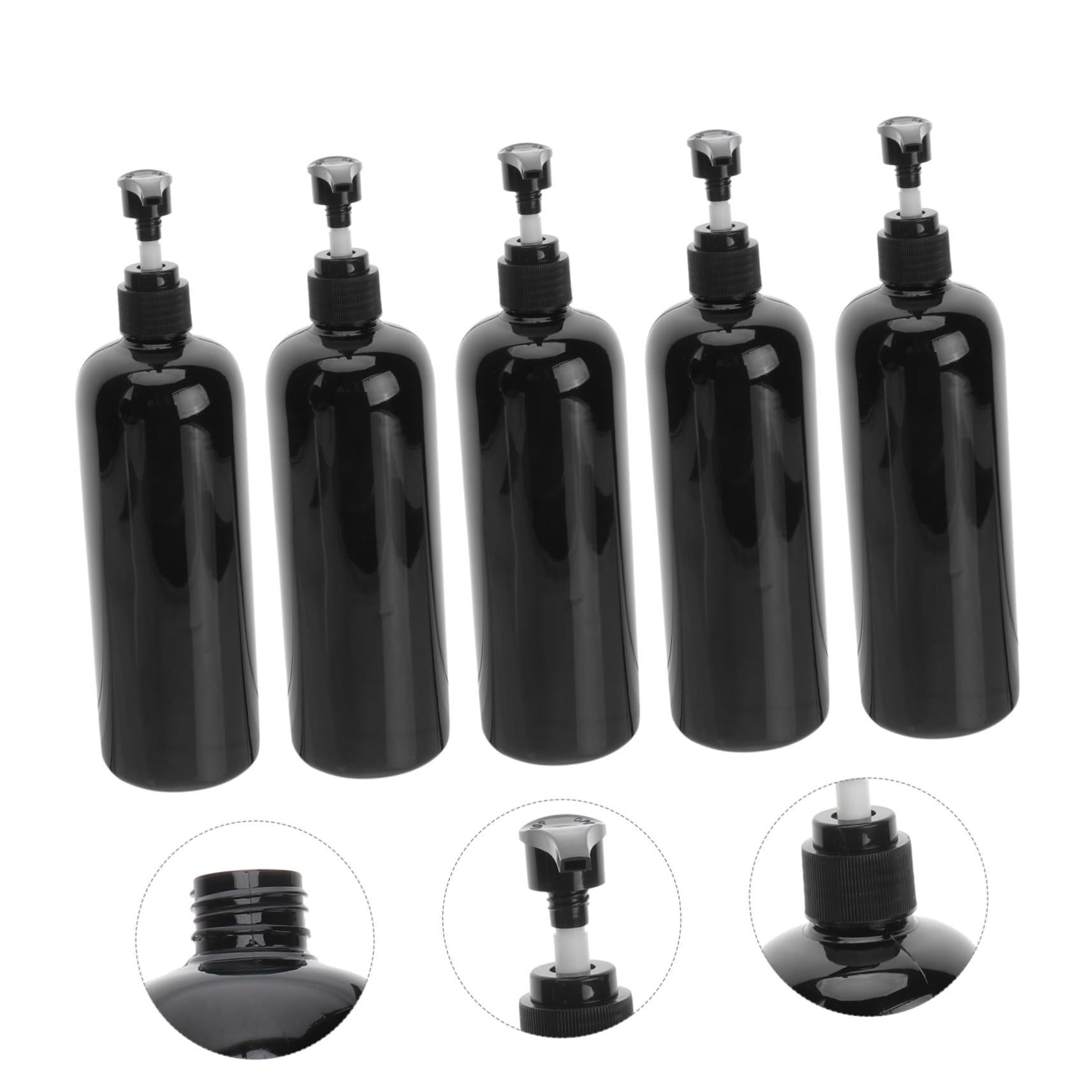 5 Stück-Pack Schwarze Kunststoff Pumpflaschen 500ml Druckspender Seifen Shampoobehälter Für Haushalt Outdoor