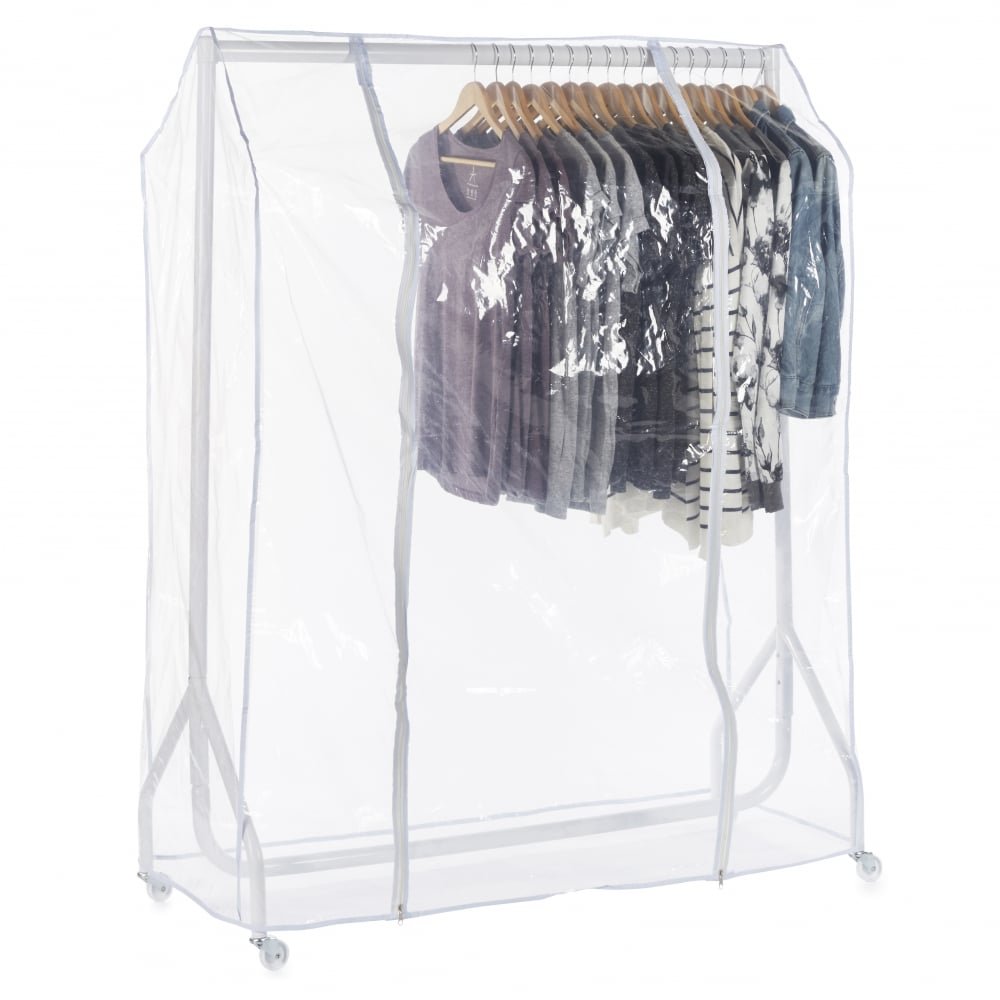 Shopfitting Warehouse Gloss White Heavy-Duty Clothes Rail with Clear Cover 4ft wide