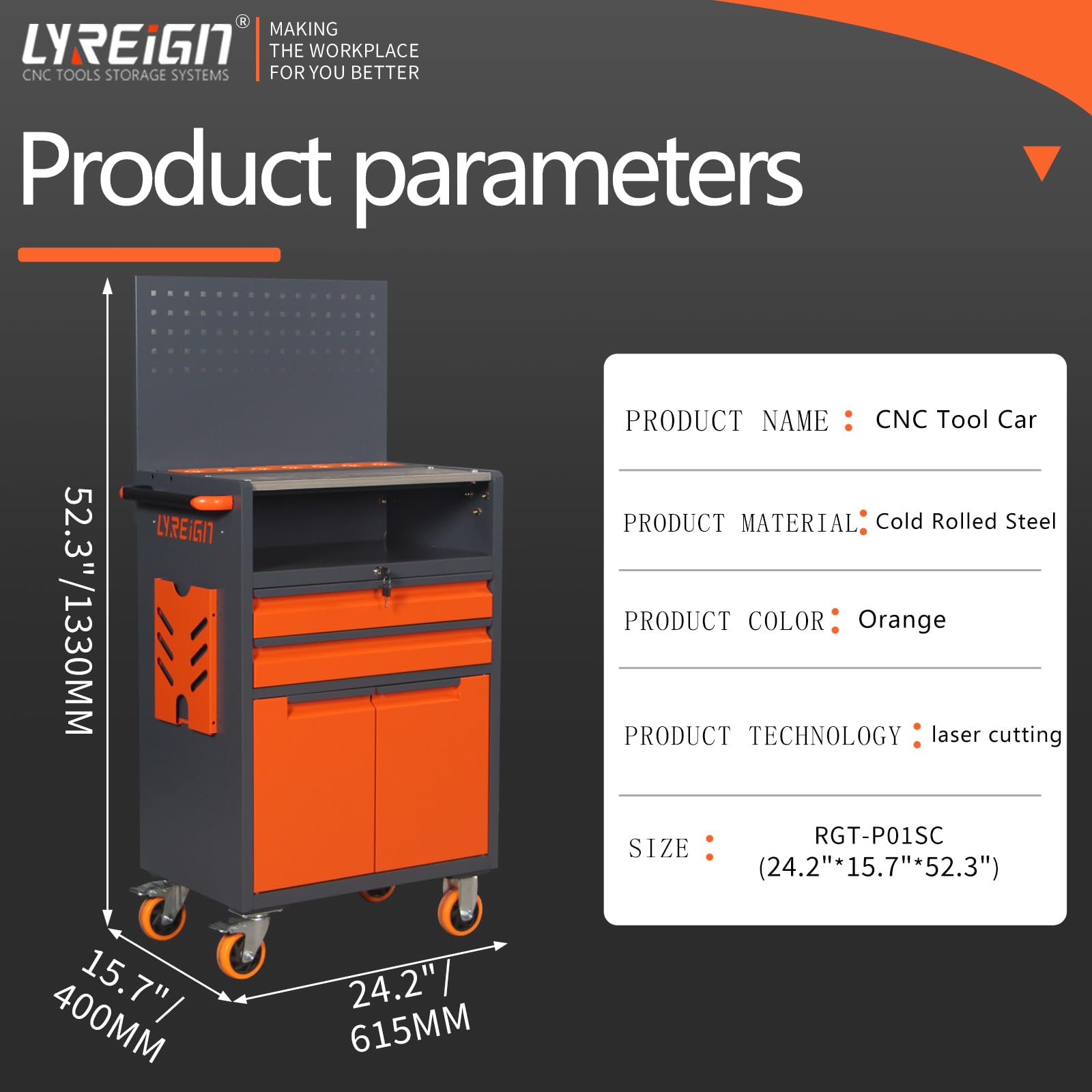 LYREIGN CNC Rolling Tool Cart, Tool Rack Cart Holders Cabinets, Steel Multifunctional Mechanic Tool Chest, CNC Trolley is Suitable for Warehouses Factory Garage