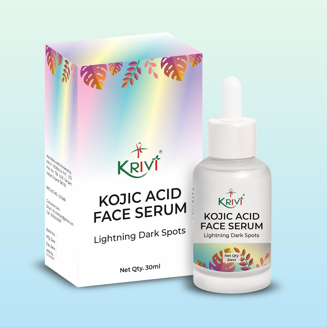 KRIVI HERBALS Krivi Kojic acid Face Serum with Kojic acid, Vitamin A and Niacinamide, for Lighting Dark Spots, For Whiteing and Glowing Skin, For Man and Women, Best Fairness Serum, 30 ml
