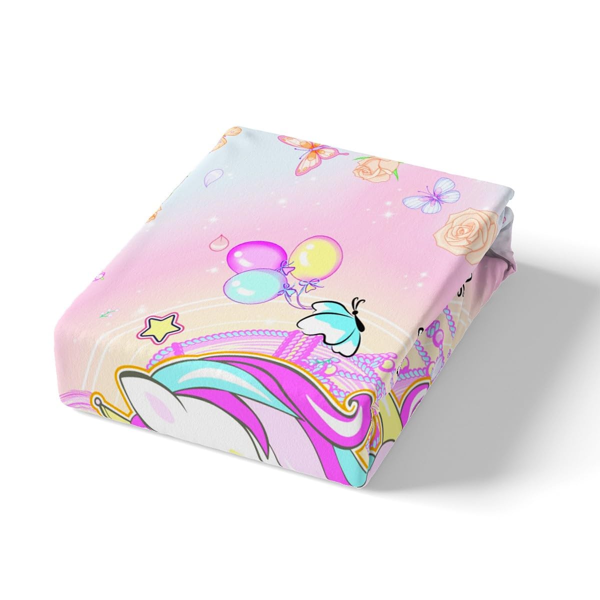 Juego de sábanas de Unicornio para niñas, Juego de sábanas de Unicornio con Bolsillo Profundo, Juego de sábanas de Unicornio para niñas, Juego de Ropa de Cama de fantasía de Estrella arcoíris tamaño