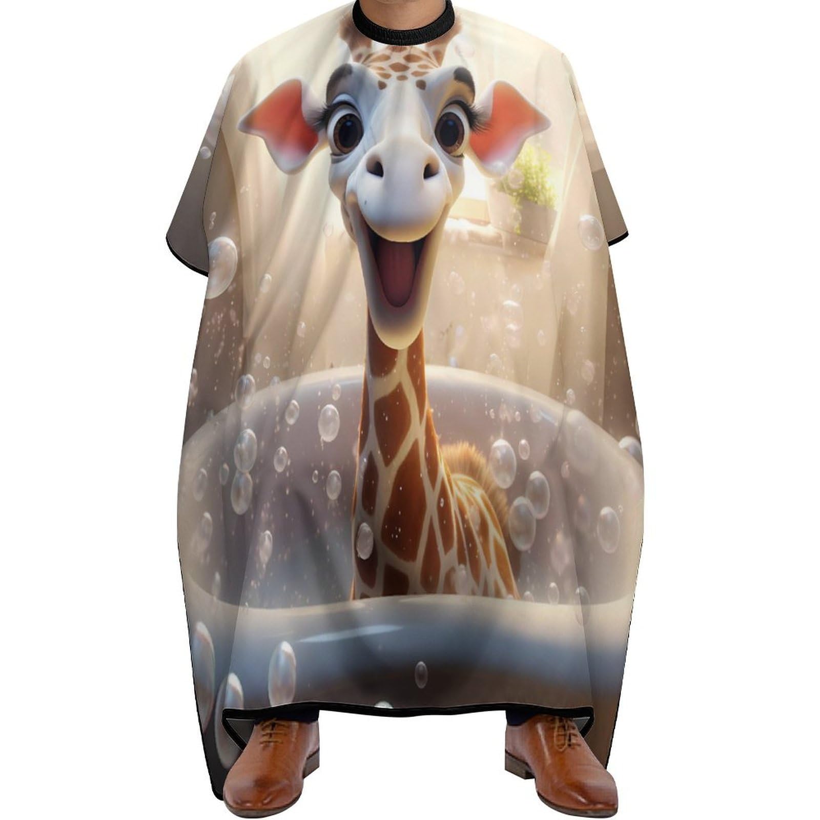 Funny Giraffe in Bathtub Hair Cutting Cape for Men Women Waterproof Barber Cape Adjustable Salon Haircut Capes