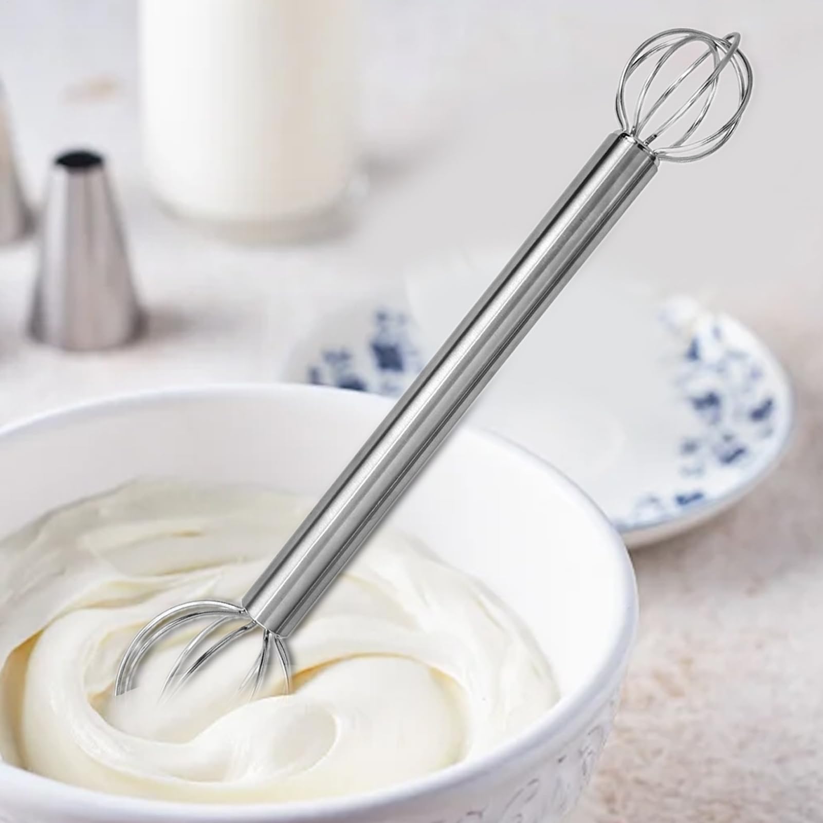 Edelstahl-Schneebesen, manueller -Stößel aus Edelstahl, japanischer Mixer in Lebensmittelqualität, für Eierteige, Saucen, Suppe, Rühren, Kochen, Backen, Cocktailbar, Küche, Zuhause, Salat
