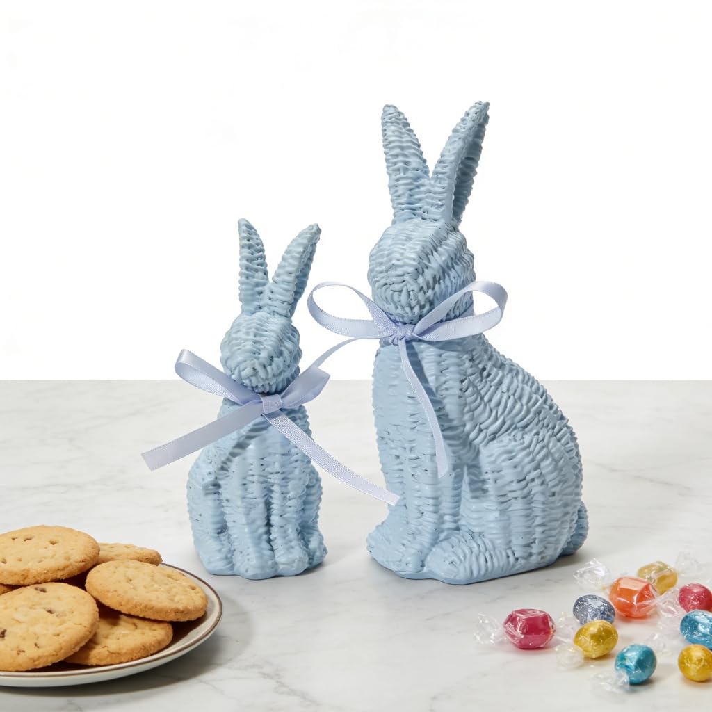 Set di 2 statuette di coniglio pasquale effetto rattan, set di 2 decorazioni da scrivania, idea regalo
