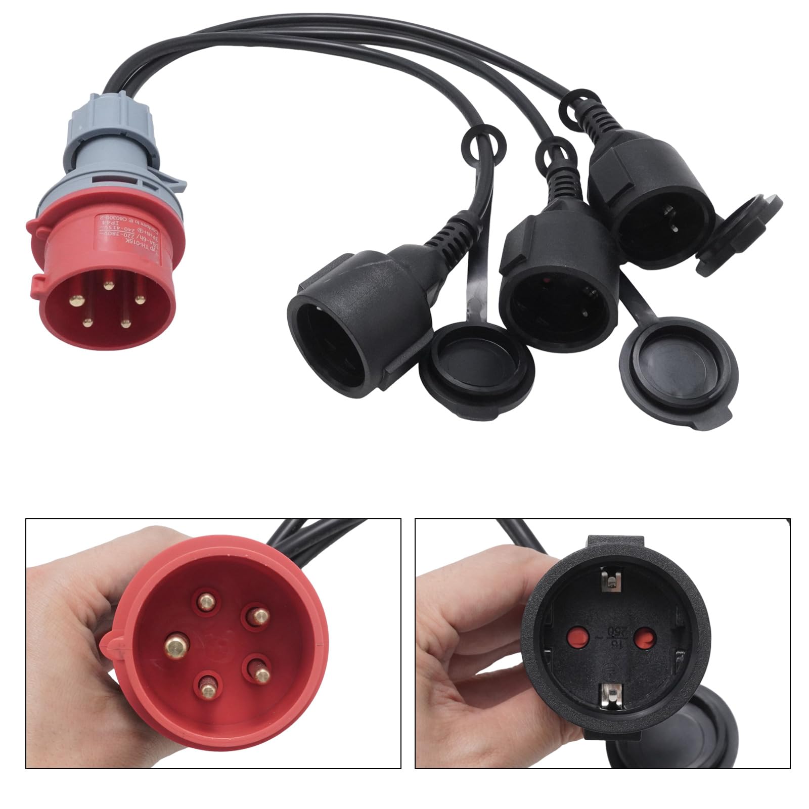 Hoypeyfiy 5-Poliger CEE-Adapter 400 V 16 A Auf 3 X 230 V Schuko, IP44 Wetterfester Stromverteiler, Ideal Für Werkstätten Und Camping