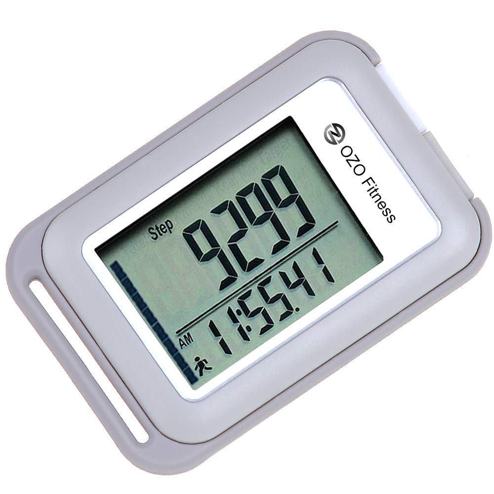 OZO Fitness SC 3D Digital Pedometer - Clip-On Step Counter For Walking, Tracks Steps, Miles, Calories & Time, With Lanyard