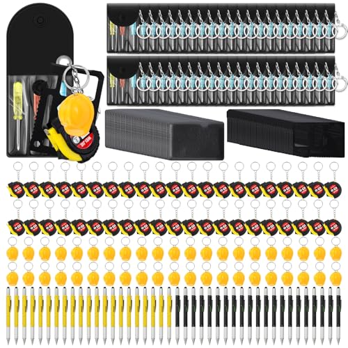 Saysurey 240 Pcs Mini Tape Measure Screwdriver Helmet Set Multitool Pen Credit Card Valentine's Day Gift Bulk for Men Adult (Black,Yellow)