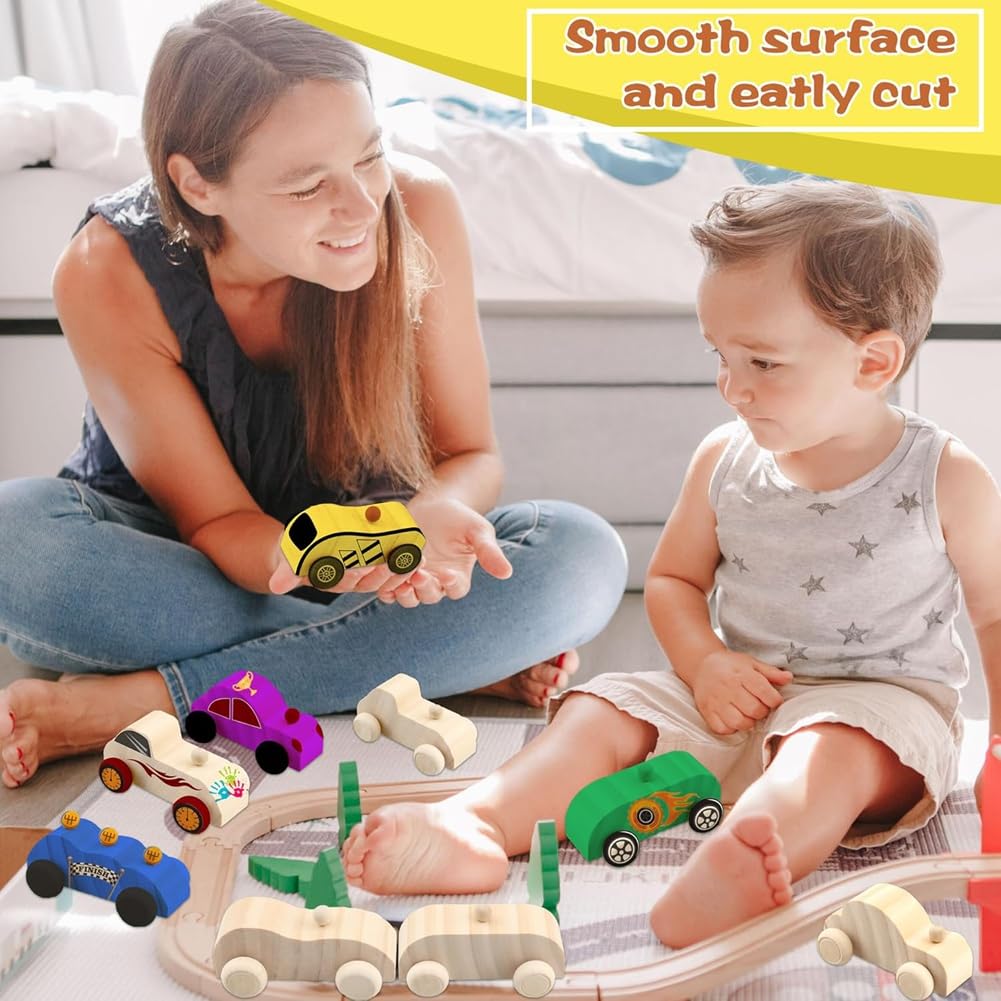 Agmoctz 42 Unfinished Wooden Cars Crafts Painting,Suitable for Kids Family Activities Art Crafts Projects, Woodworking Gifts - Image 2