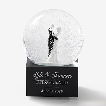 Personalization Universe Personalized Wedding Couple Musical Snow Globe - Engraved Names & Message, Plays Wedding March Music, Ideal Wedding Gift, Tabletop Decor, Custom Keepsake, Anniversary