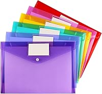 Vista 8 de Paquete de 6 carpetas transparentes para documentos, sobres de plástico de polietileno con bolsillo para etiquetas y botón a presión