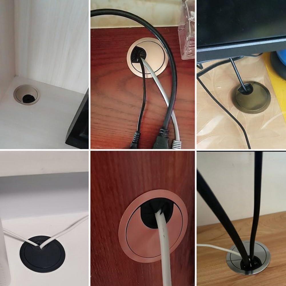 Pasacables De Escritorio, 1 Pieza Práctica De 50 Mm/60 Mm/80 Mm para Ordenador, Pasacables Metálicos para Escritorio, Mesa De Oficina, Organizador De Cables, Cubierta De Salida, H, Black 80mm