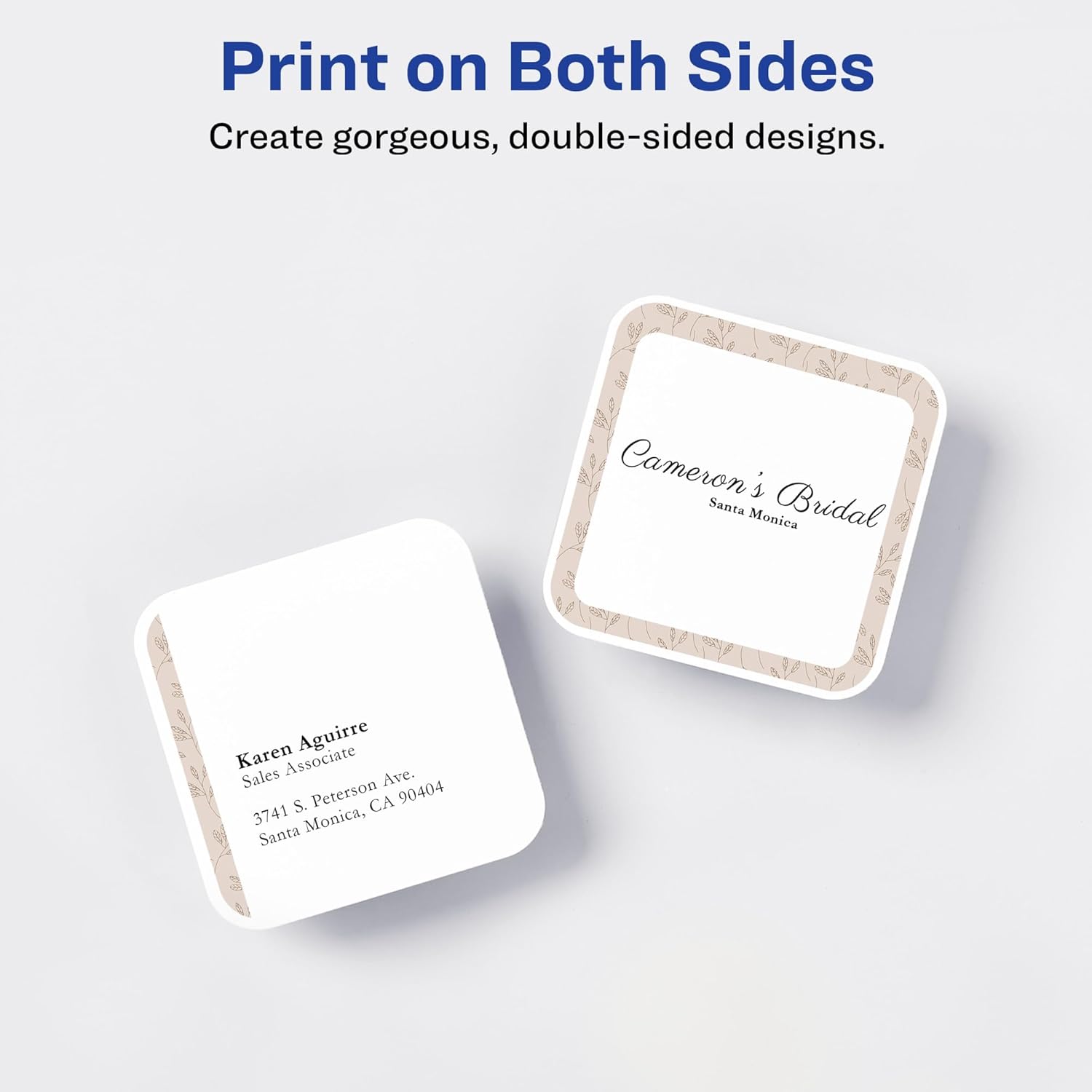 Avery® Clean Edge® Printable Square Cards With Sure Feed® Technology & Rounded Corners, 2.5" x 2.5", White, 180 Blank Cards For Inkjet Printers