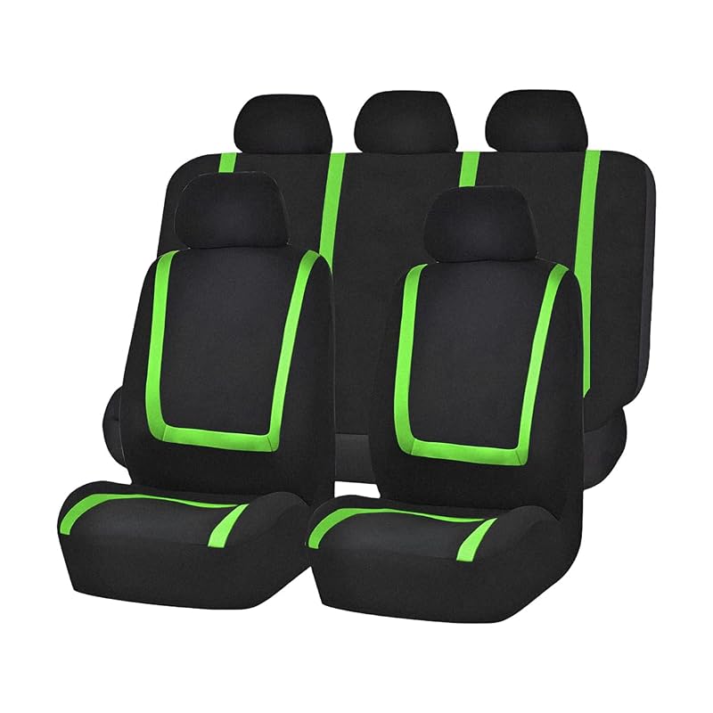 Capa para Banco Automotivo Zpana em Poliéster e Espuma, Conjunto Completo Preto/Verde com Encaixe Universal, 9 Peças