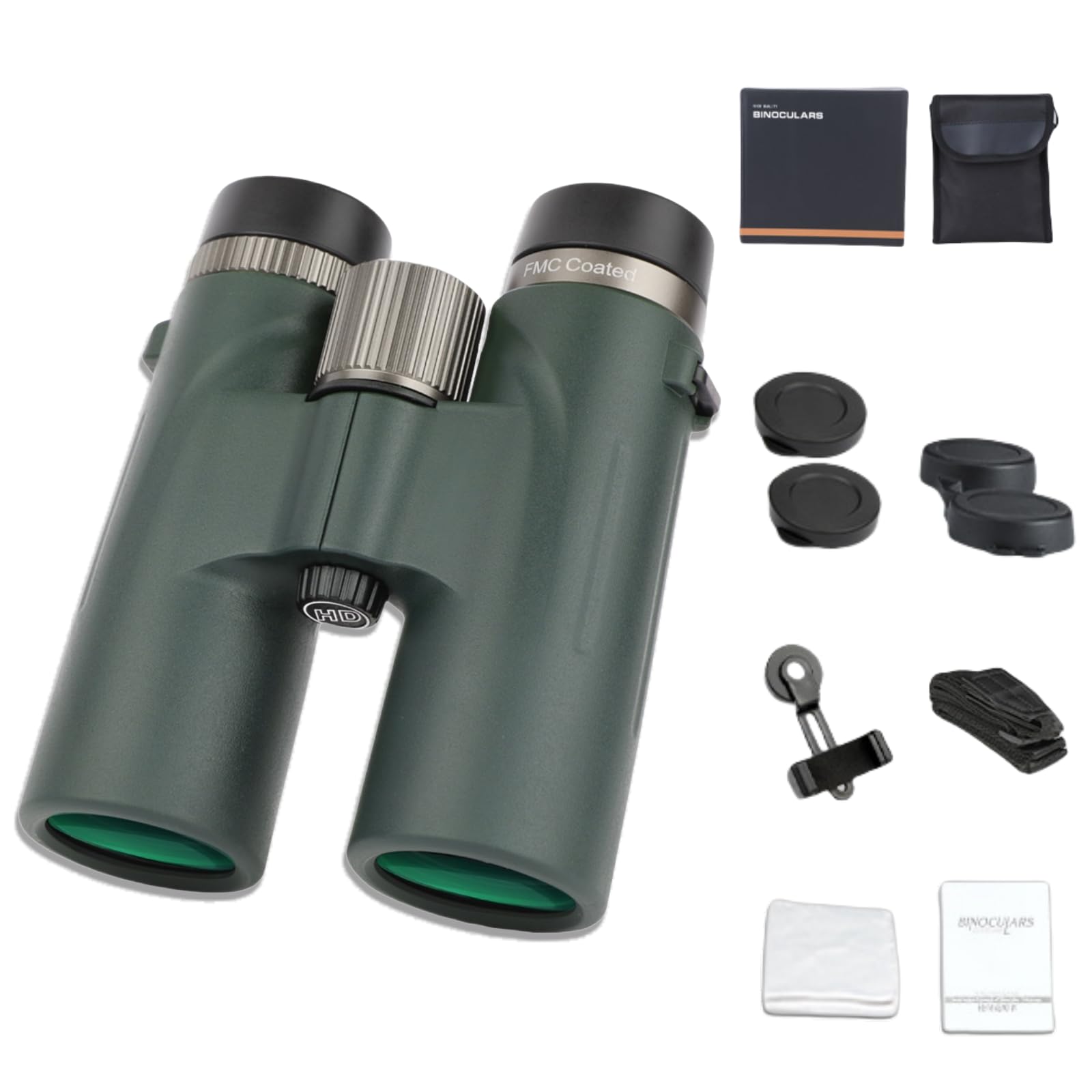 Warmax Binoculars Jumelles 12 x 42 HD - Imperméables et Haute Performance - Vision Nocturne Basse Lumière - Idéales pour l'Observation des Oiseaux, Randonnée, Chasse et Tourisme - Vert Foncé