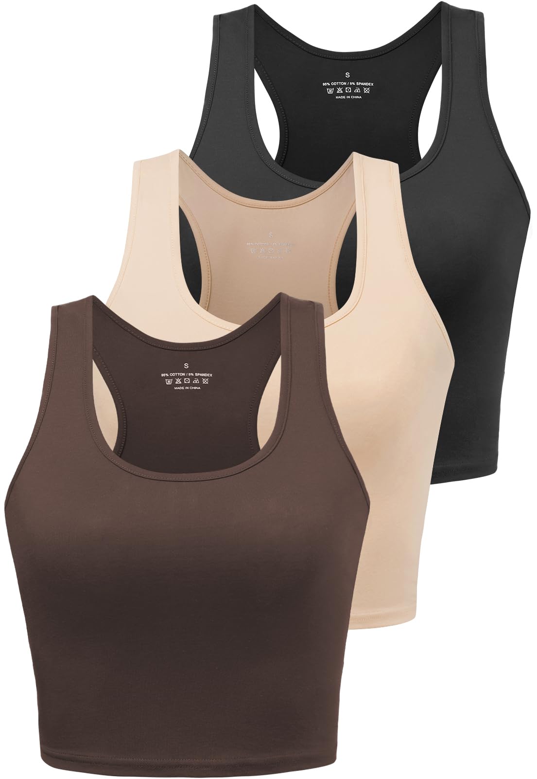 3 Pack Women's Cotton Sleeveless Crop Tank Workout Yoga Tops
