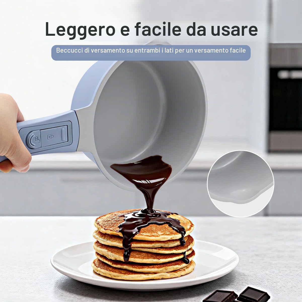 AIKENBBKK Casseruola in Ceramica da 20 cm con Coperchio, Casseruola da 2,5L con Rivestimento Antiaderente in Ceramica e Manico Rimovibile, Adatta a Tutti i Tipi di Piano Cottura-Azzurro
