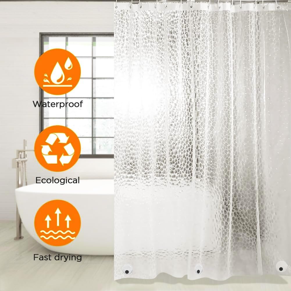AiQInu Tenda Doccia Antimuffa 200 x 200 cm, EVA Tenda per Doccia con Pesi, 3D Trasparente Impermeabile Tende Doccia Facile da Pulire per Famiglia, Dormitorio, Hotel