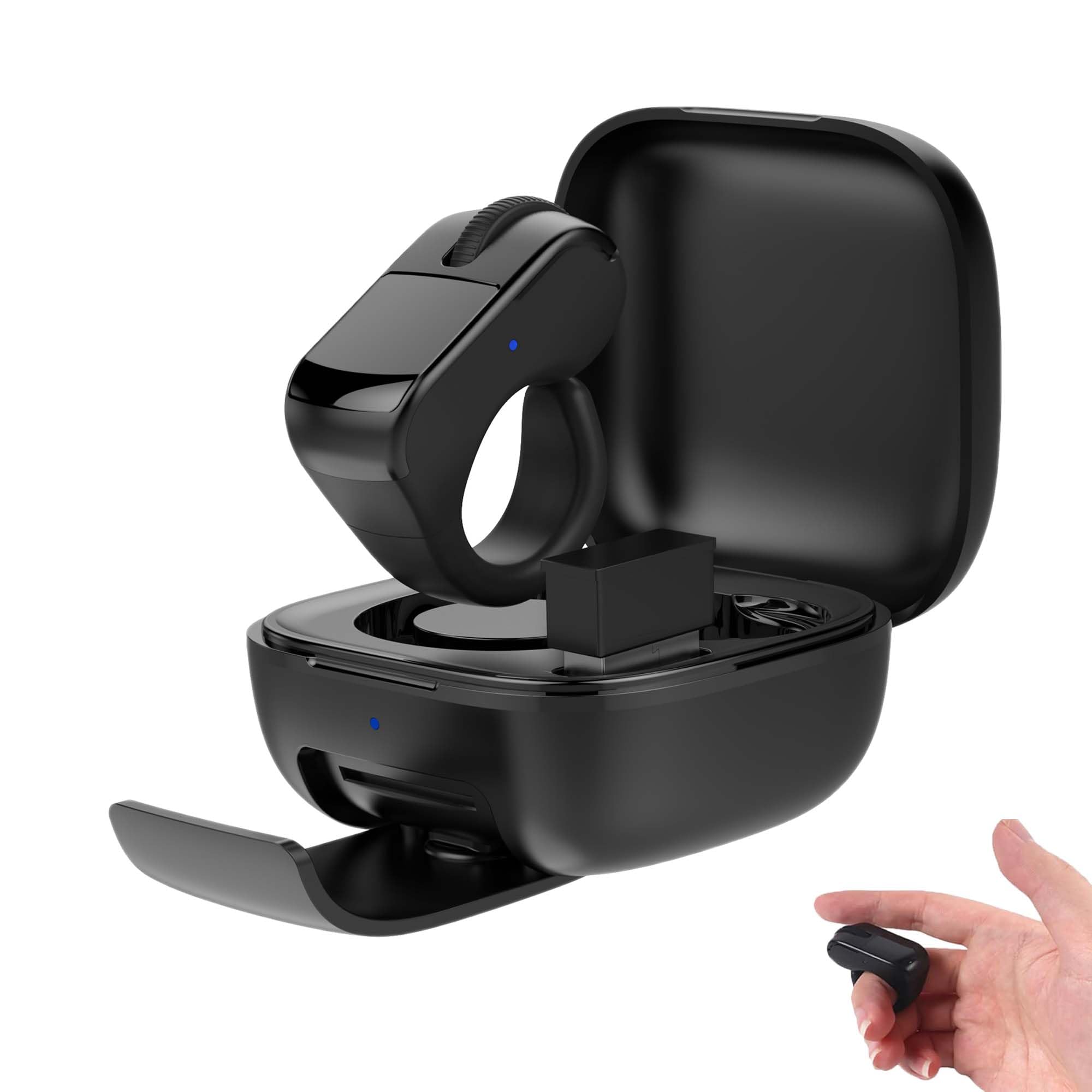 Tiktok Souris à Anneau Défilant avec Pavé Tactile, Mini Bluetooth Portable Rechargeable avec étui de Chargement, Télécommande pour Photo/Vidéo/App Kindle/PPT, pour PC Computer Smartphone Tablette-Noir