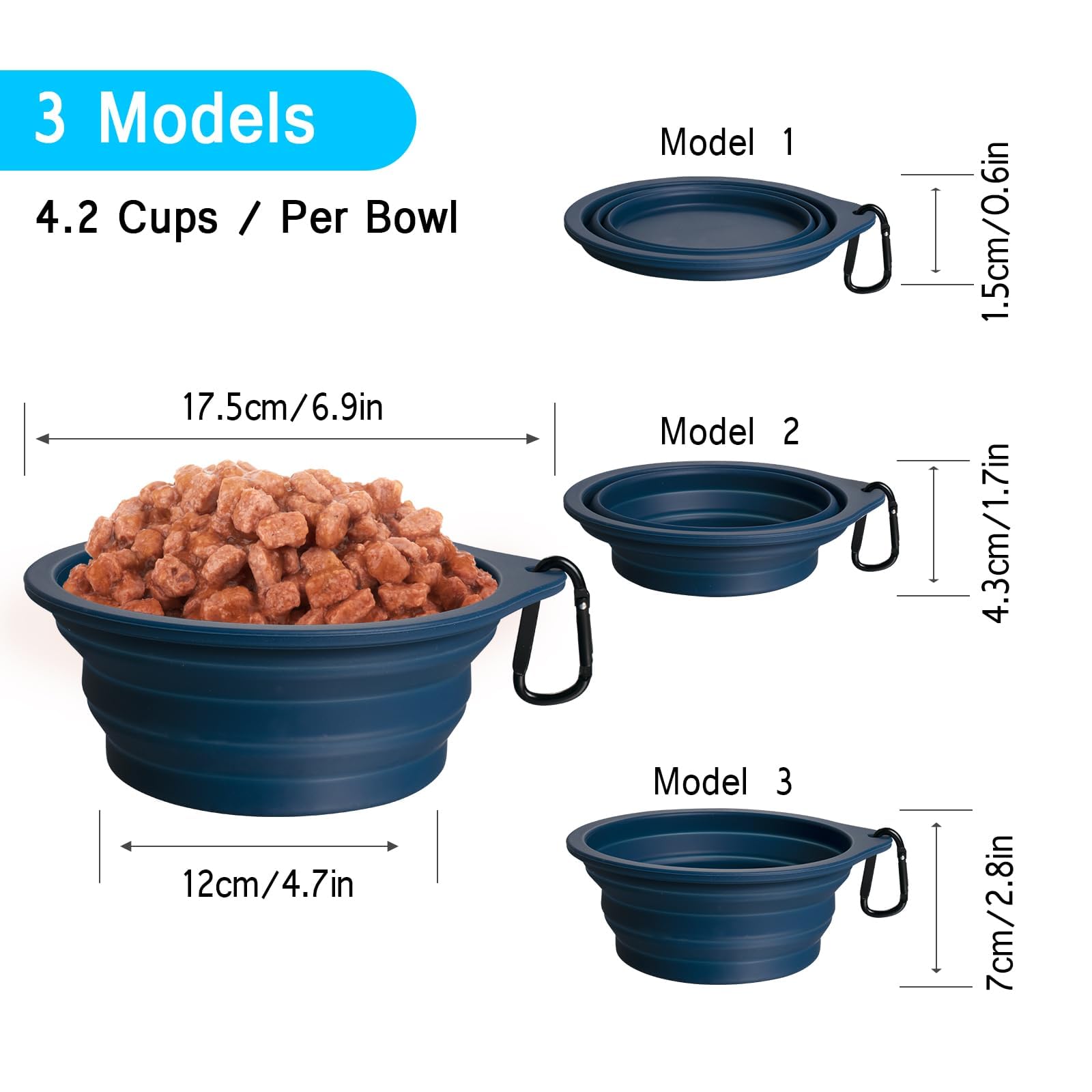 3 Stück Faltbare Hundenäpfe - Silikon Reisenäpfe Mit Karabiner 3 Größen
