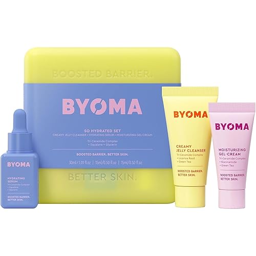 BYOMA So Hydrating Set - Barrier Repair Skincare Set - Creamy Jelly Cleanser, Hydrating Face Serum & Ceramide Face Moisturizer for Dry Skin - Anti Wrinkle, Alcohol Free Skin Care - 30ml, 15ml, 15ml