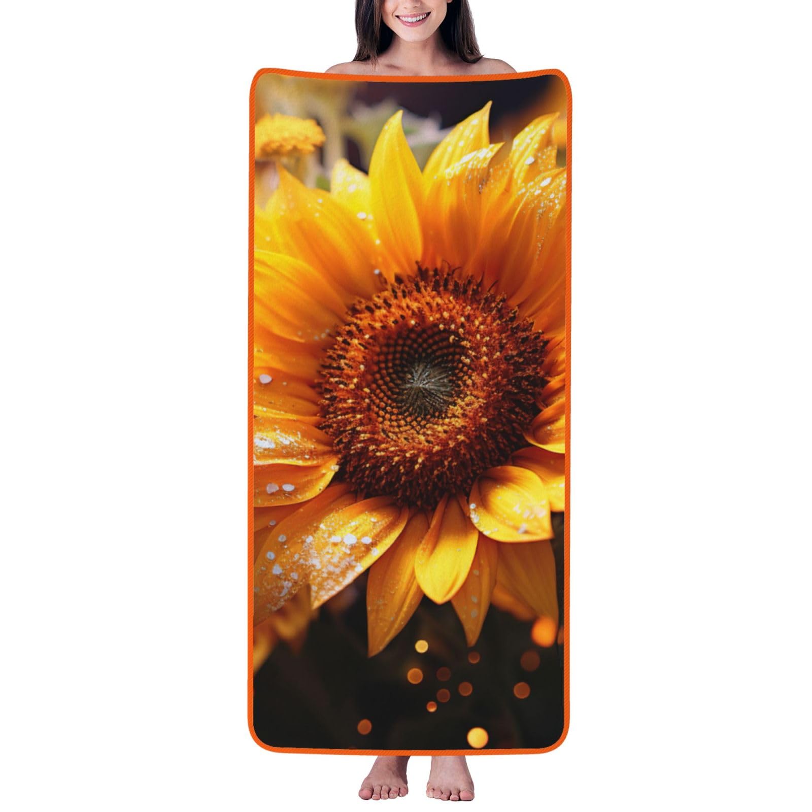 Ztpowqa Women's Orange Sunflower Beauty Print Coral Velvet Bath Towel For Home Gym Lounging Bathroom Spa Hotel Beach Travel