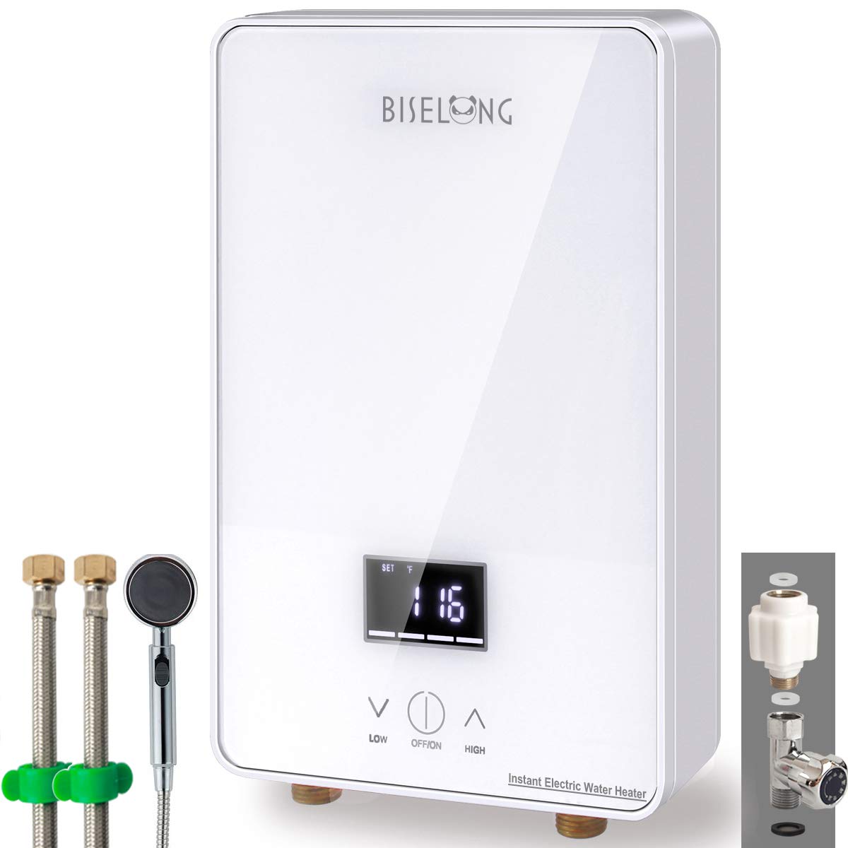 Tankless Electric Hot Water Heater 220/240V under sink Kitchen Household,  Small Compact Instant No Standby Losses,Hot Water Output of 1.8 GPM,2 PCs  16” Long 1/2”FIP Copper Head Hose(White 7KW) (White) : Amazon.sg: