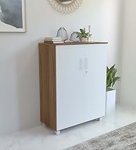 NEUDOT Ronald Alto 2 Door Multipurpose Cabinet | Engineered Wood | Bookshelf | Organiser | Cupboard | Almari |Wardrobe for Home | Kitchen | Office | Living Room | 12 Month Warranty | Leon Teak Finish
