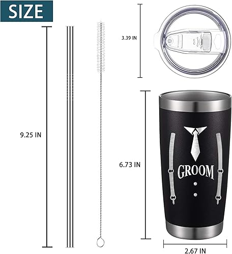 Miniatura 2 de LADY&HOME Juego de 7 vasos de novio y padrinos de boda con tapa y pajilla, vaso de acero inoxidable 20Z con aislamiento al vacío para propuesta de