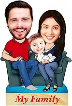 Square Customized Caricature Personalized 9-Inch With Wooden Base | Text & Photo (3 Members)