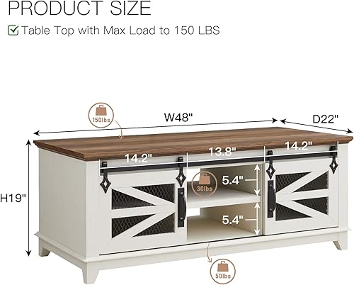 Miniatura 2 de OKD Mesa de centro de 48 pulgadas con almacenamiento y puertas corredizas de granero mesa central industrial y de granja con estantes ajustables