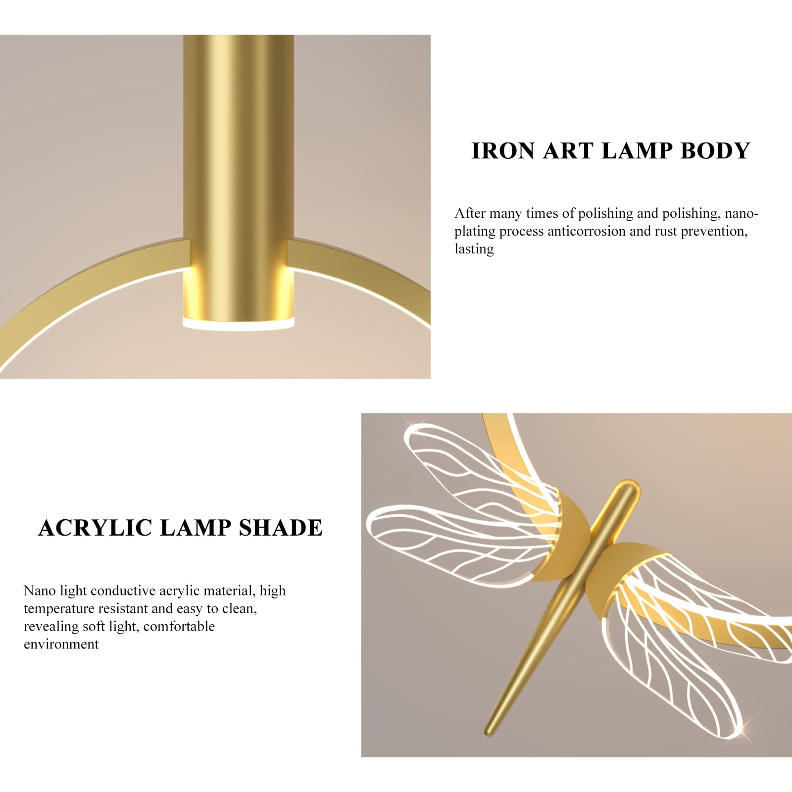 Lamp Lampadario da Comodino a LED Dorato a Forma di Farfalla, Elegante e Creativo, con Corpo in Metallo, Lampada a Sospensione, Luce a Goccia for Cucina, Sala Pranzo, Camera Letto Lampada