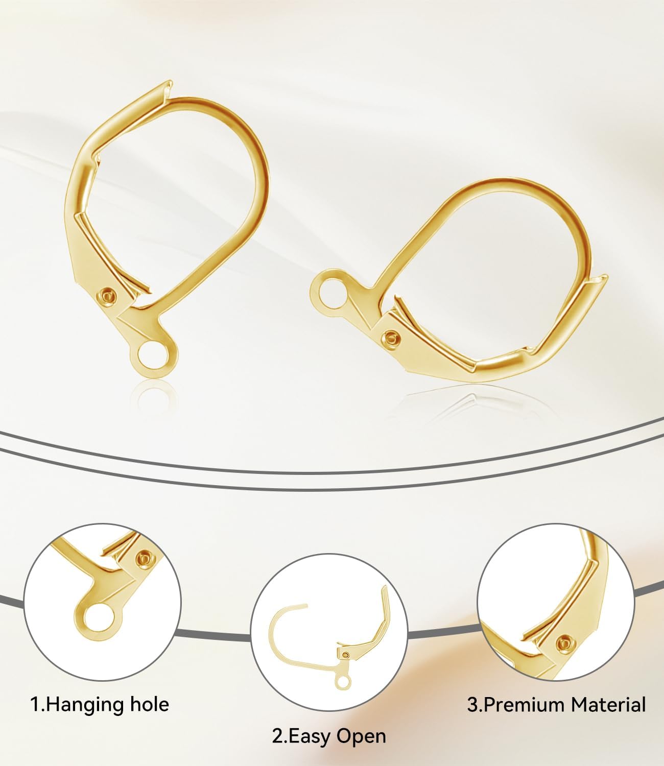 14K Gold Sterling Silver Leverback Earrings Hooks - 8 Pcs Hypoallergenic Earrings Leverback French Hooks - Dangle Hooks French Huggie Hoop Sterling Silver Findings Supplies for Jewelry Making - Image 2