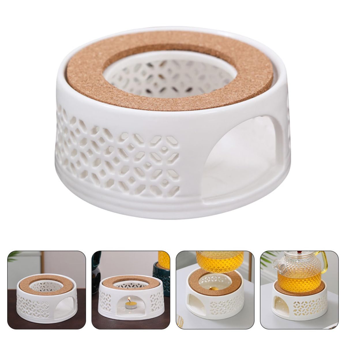 Base Chauffante pour Théière en Céramique Blanche Élégante Chauffe-Thé Japonais à Bougie Léger et Portable pour Maison et Bureau Outil Créatif pour Chauffer Le Thé Boissons
