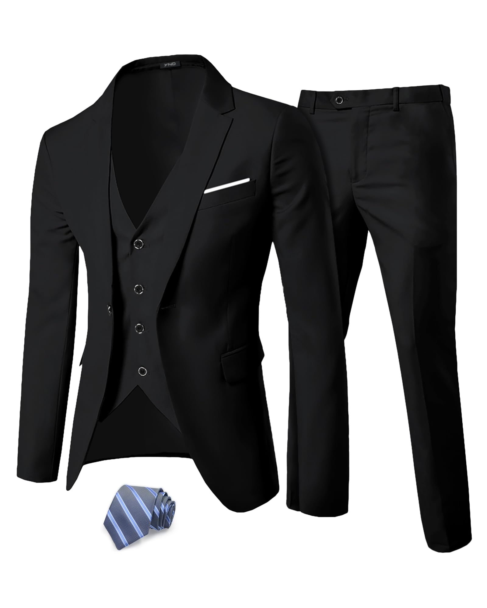 YNDMen's Slim Fit 3 Piece Suit, One Button Solid Jacket Vest Pants Set with TieGlobal Recycled StandardGlobal Recycled StandardGlobal Recycled Standard