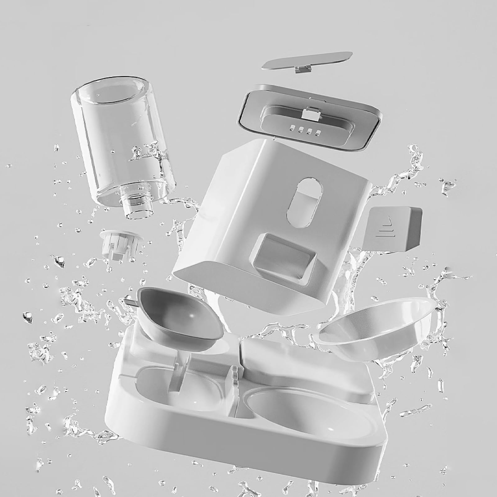 Comedero Gato - Comedero para Gatos con Cuenco de Cerámica, Comedero Perro Automatico para Gatos Pequeños y Medianos, Color Gris