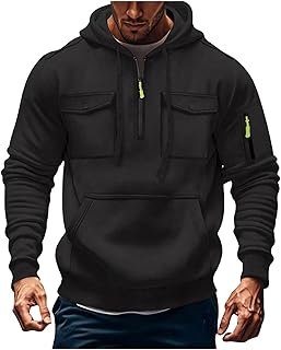 Tactical Hoodies for Men Quarter Zip Up Fleece Pullover Sweatshirt Loose Fit Workout Cargo Hoodie with Zip Pockets