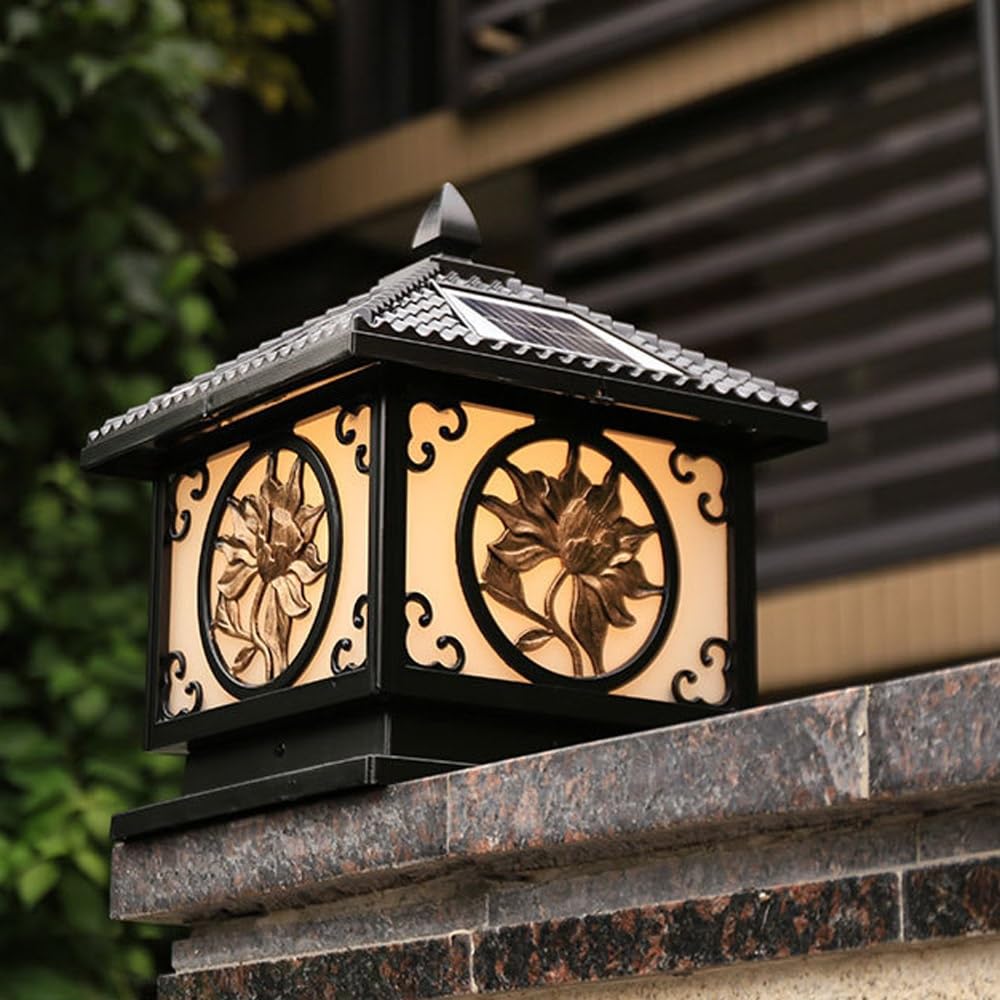 Solarne oświetlenie słupkowe ogrodzeniowe Zewnętrzne uliczne z oświetleniem lampy kolumnowej ze zdalnym sterowaniem do patio na tarasie ogrodowym(Medium)