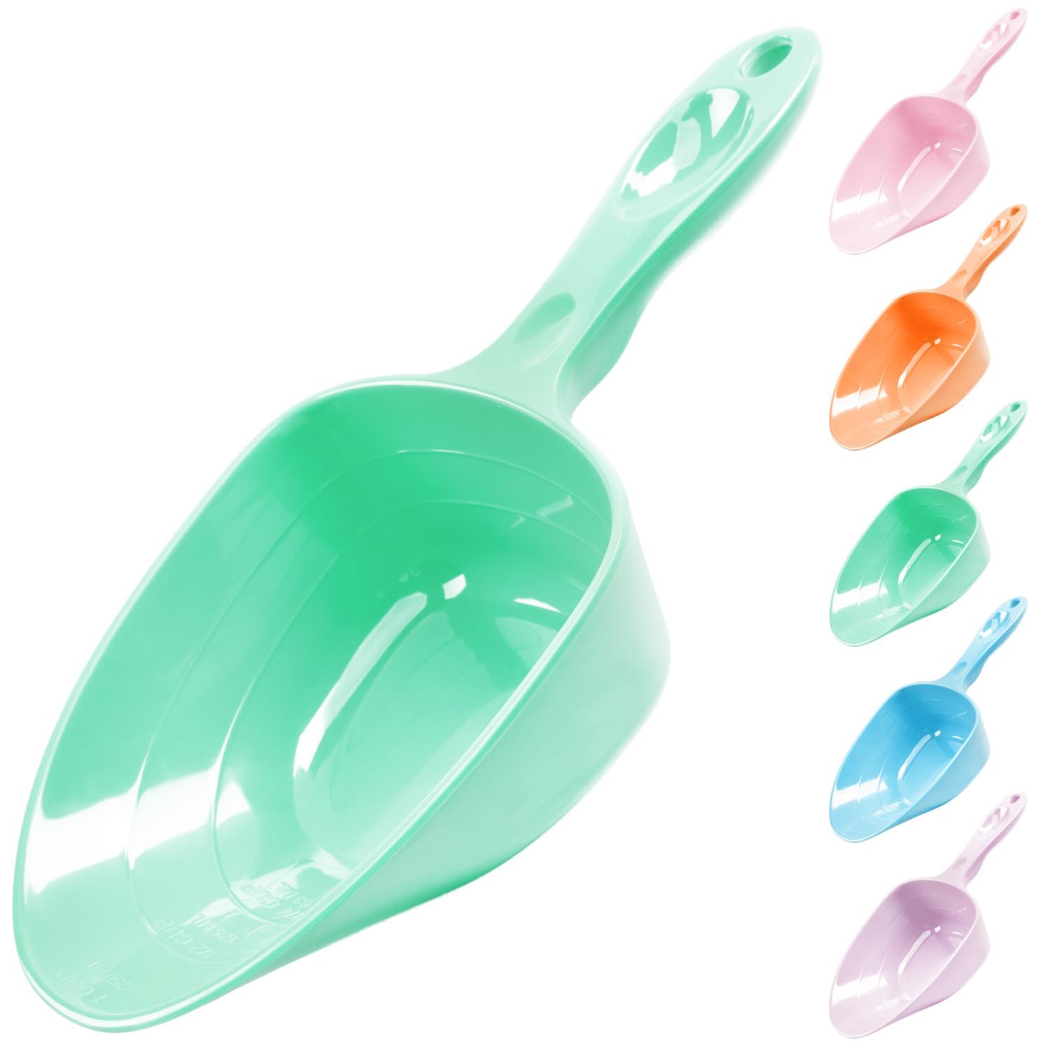 ThinkPet Melamine Pet Food Measuring Scoop, 1 Cup 1/2 Cup 1/4 Cup with Clear Measurement Lines for Dog, Cat, Bird, and Rabbit, Dishwasher safe-Light Green