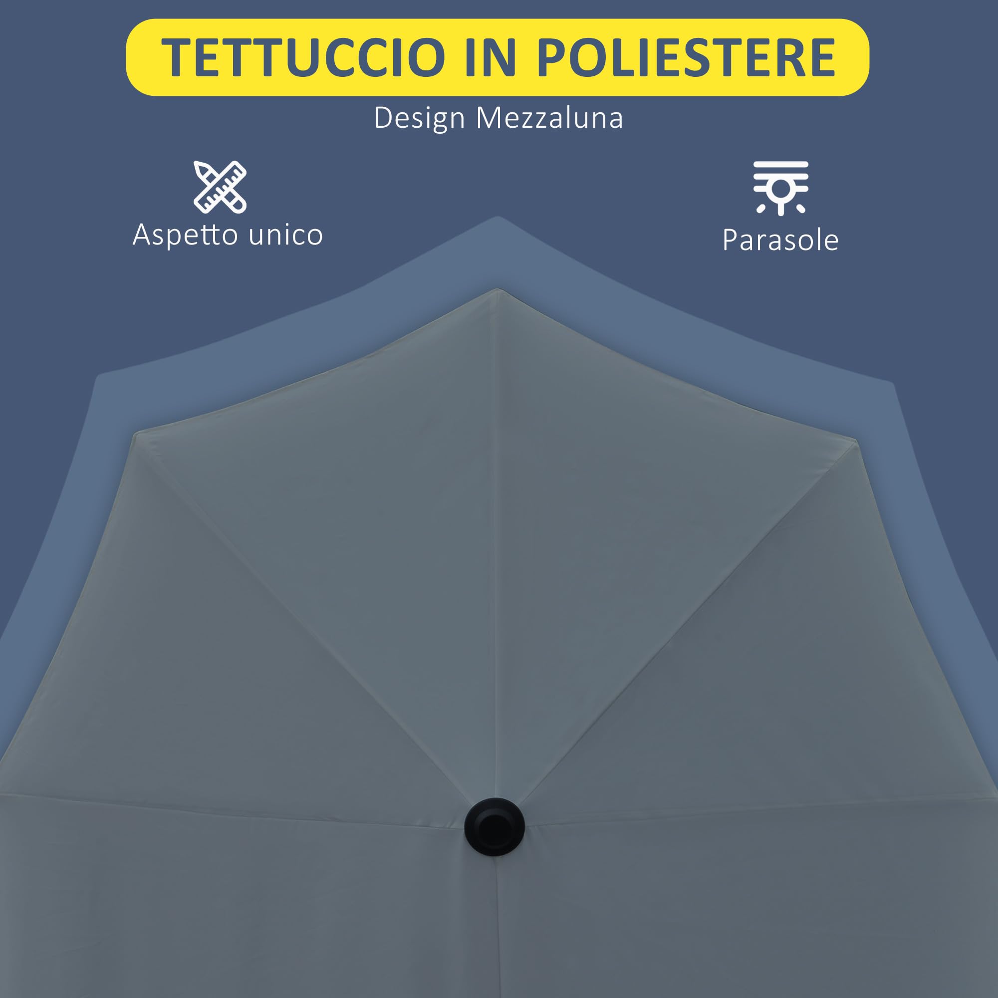 Outsunny Ombrellone da Giardino Parete e Muro 2x1.9 m Anti UV | Apertura a Manovella, Ombrellone Mezzaluna Doppio, 7 Stecche, Supporto a Croce in Acciaio, Poliestere 180g/㎡, Balcone