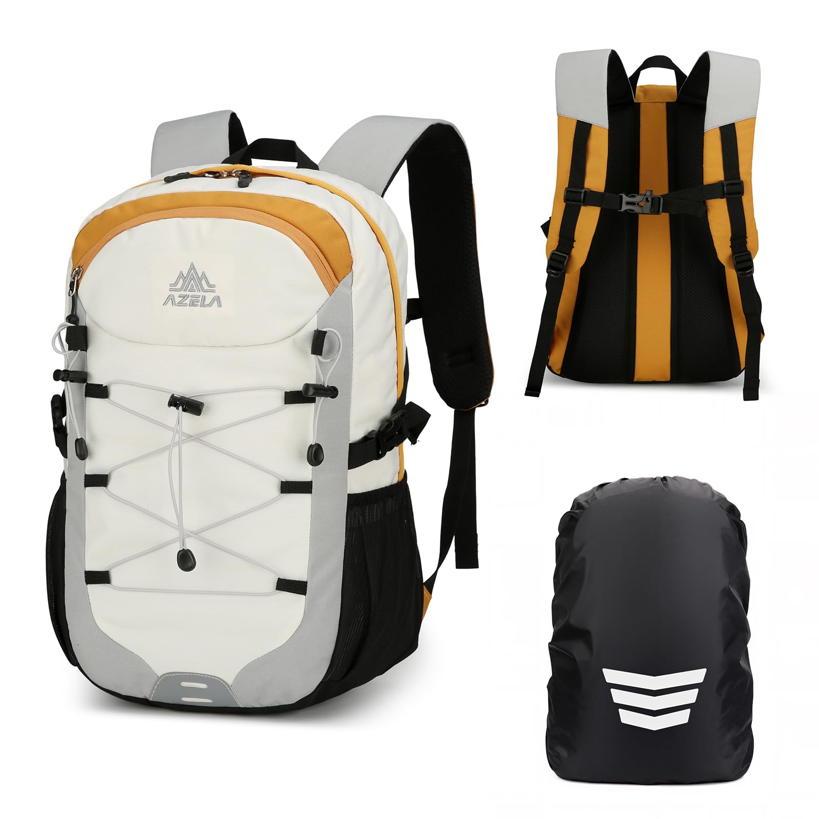 GES Wielofunkcyjny plecak turystyczny 30 l z osłoną przeciwdeszczową, trwały plecak turystyczny do szkoły, pracy, biwakowania, trekkingu, jazdy na rowerze i sportów na świeżym powietrzu