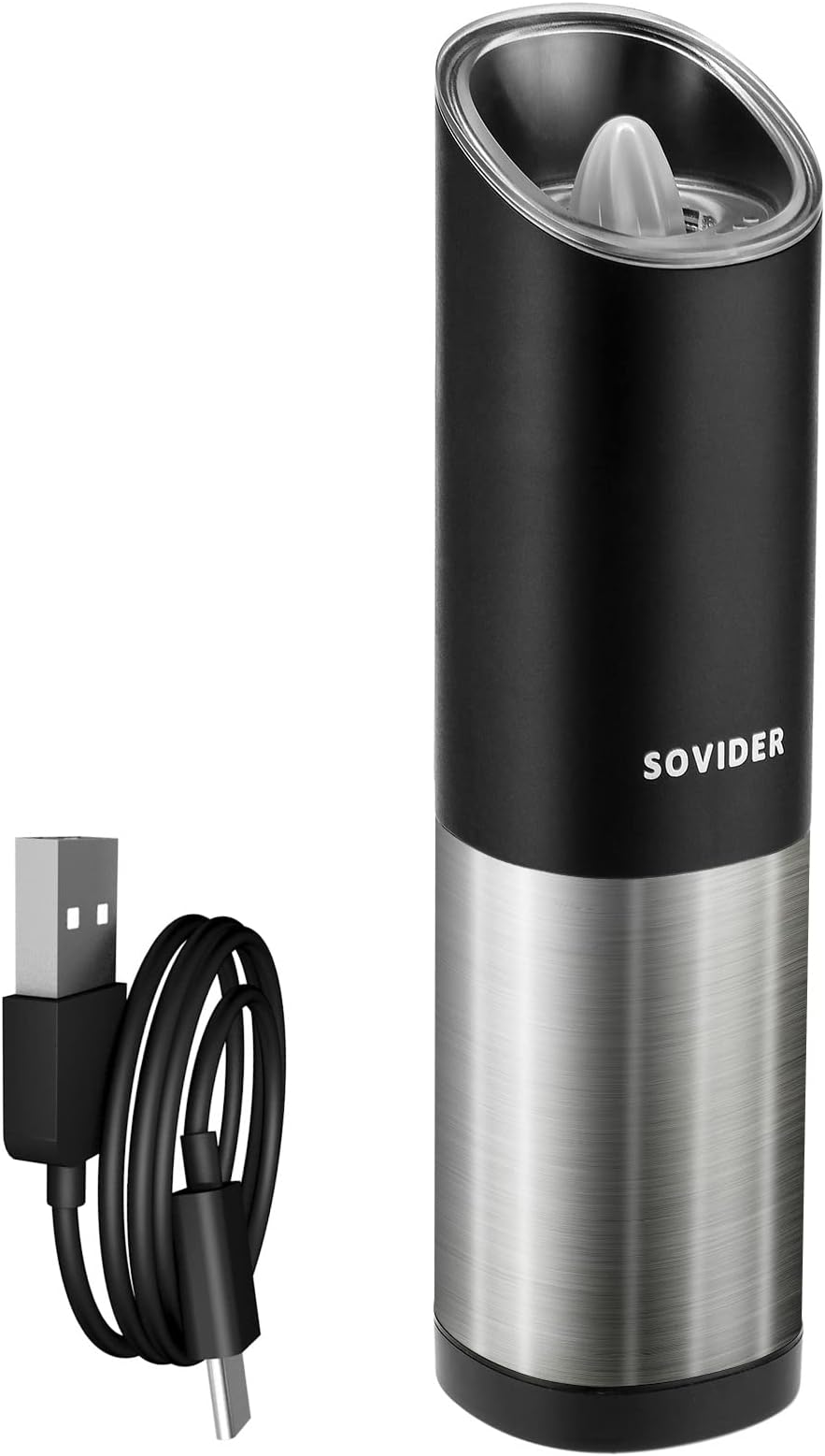 Inkbird Electric Salt and Pepper Grinder Battery Operated Stainless Steel Pepper Mill with Light Push Button One-Hand Operation Adjustable Coarseness