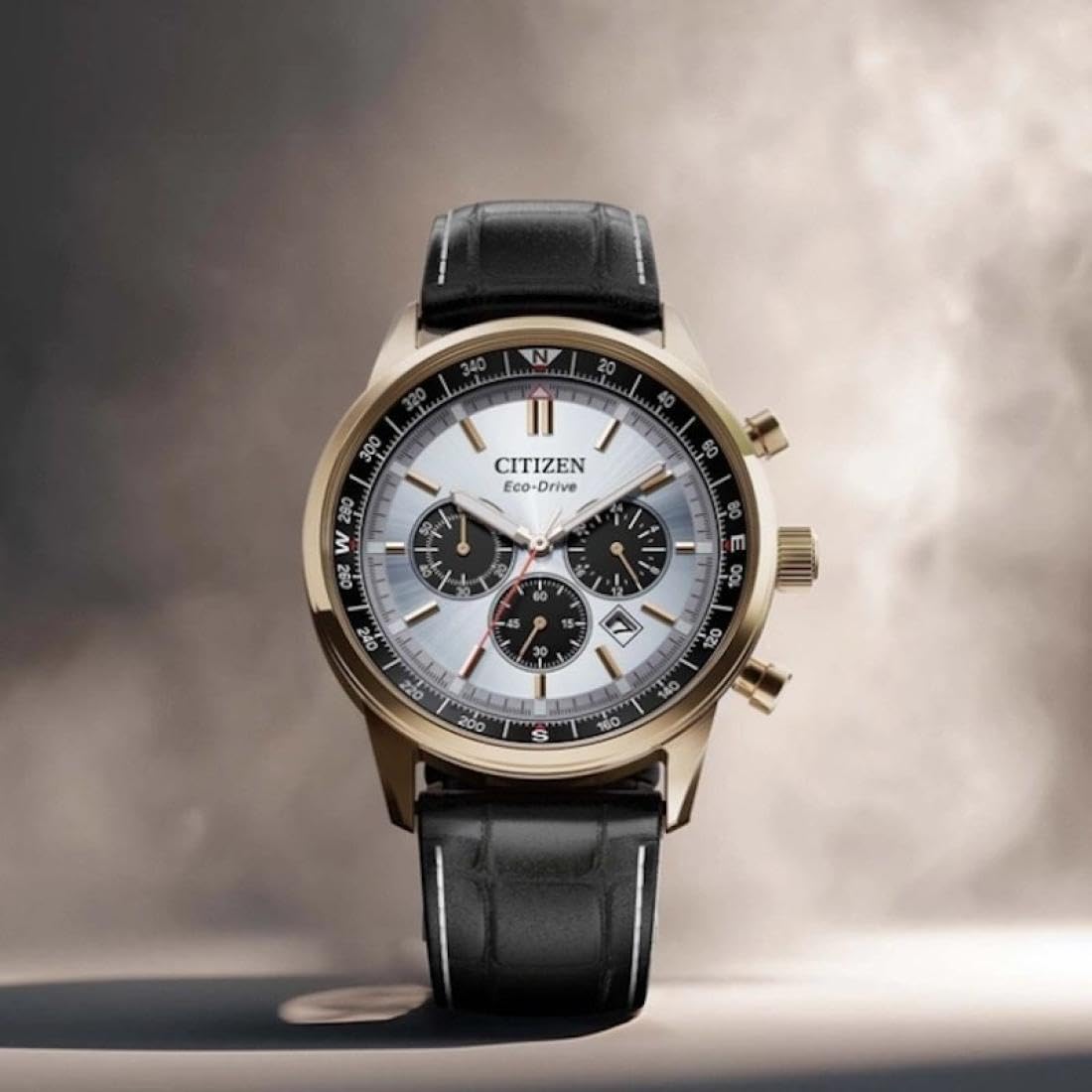 Citizen CA4723-03A Eco-Drive Cronografo Solare da Uomo in Acciaio Inox Oro Rosa 42 mm Cinturino in Pelle Nero 10 ATM