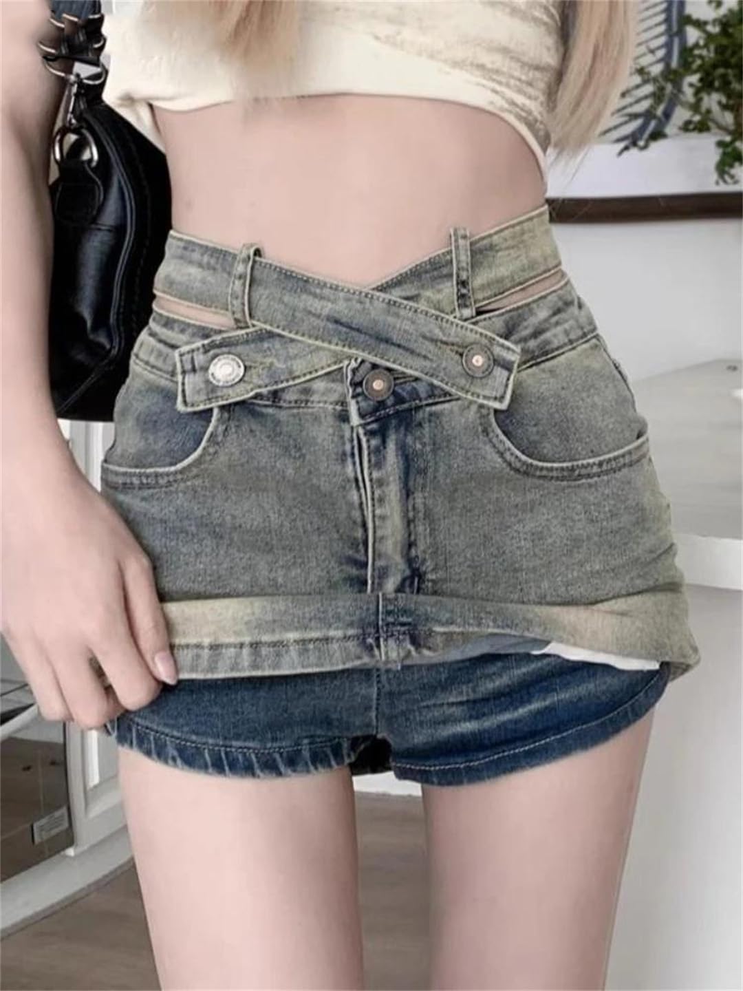 Gonna da donna retrò skinny a vita alta patchwork denim pantaloni gonna