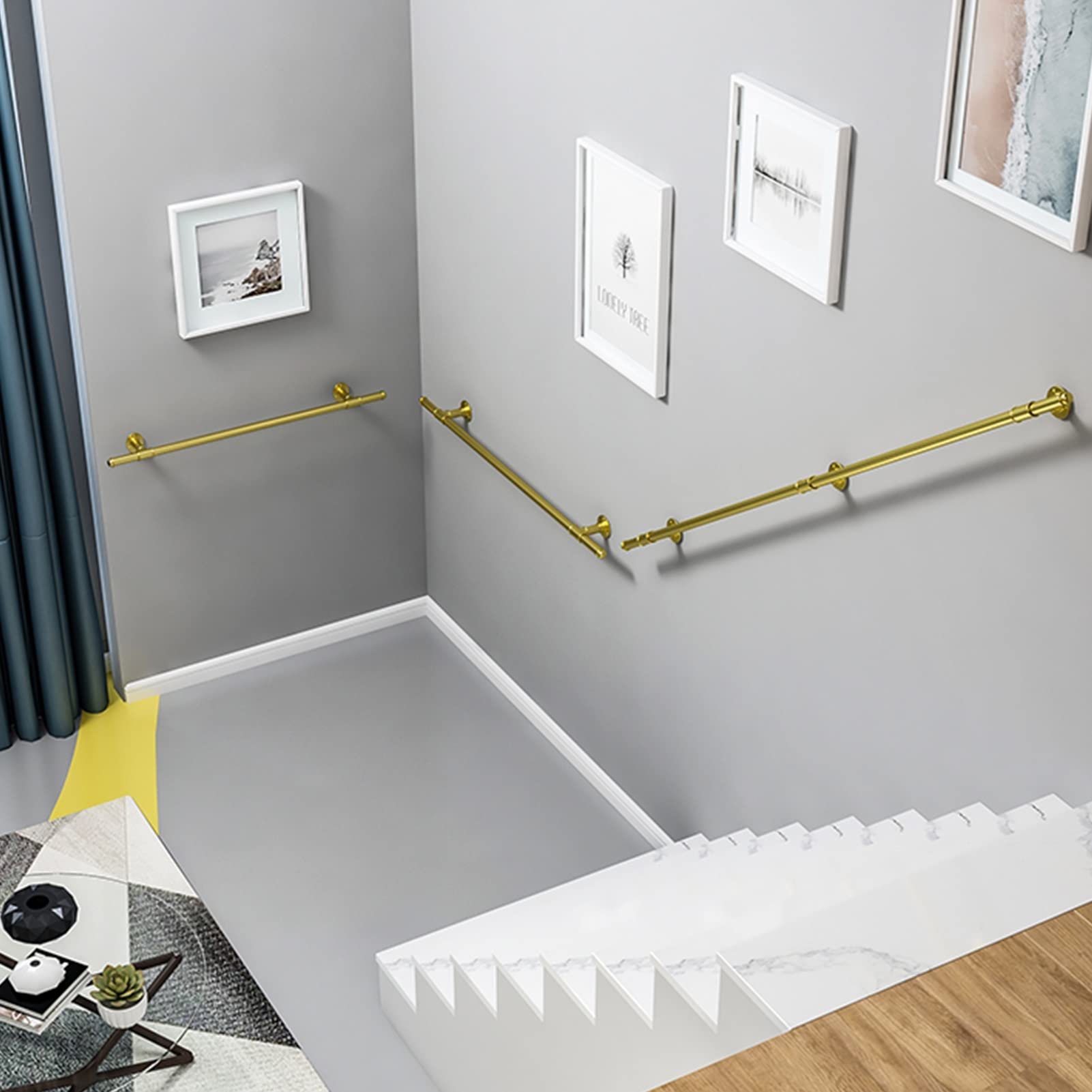 Poręcze balustrady schodowe, poręcz, schody, wewnątrz, na zewnątrz, poręcz schodowa, poręcz ręczna dla osób starszych, złota metalowa poręcz zewnętrzna z kutego żelaza (rozmiar: 270 cm)